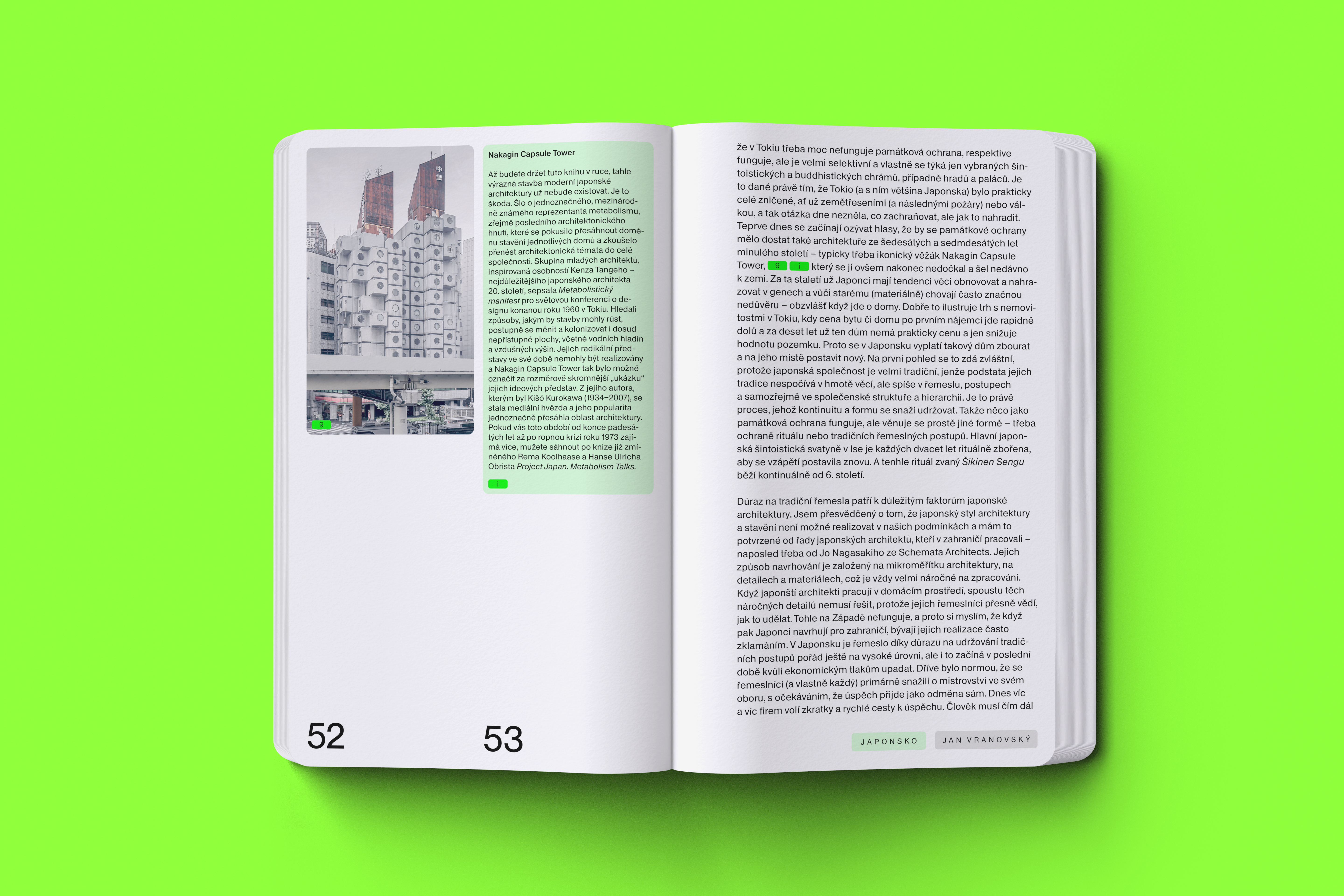 Interior of Expats shows a page layout with large blocks of text and an architectural photo tagged with a green label, designed to separate content and facilitate reading continuity, inspired by online media layout techniques.